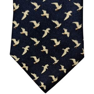 Brooks Brothers Long Silk Necktie Mens Navy Blue Bird Graphic Designer Tie EUC